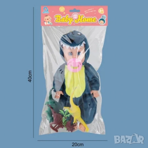 Кукла бебе с костюм динозавър + 3 динозавъра – 35 см, снимка 6 - Кукли - 52094194