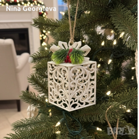 Коледни играчки за елха „Winter White Elegance“ – луксозни висящи декорации с натурален завършек и с, снимка 6 - Декорация за дома - 52005489