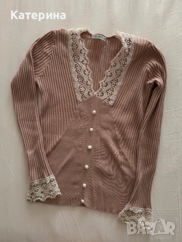 Блуза рипс с дантела , снимка 2 - Блузи с дълъг ръкав и пуловери - 51679048