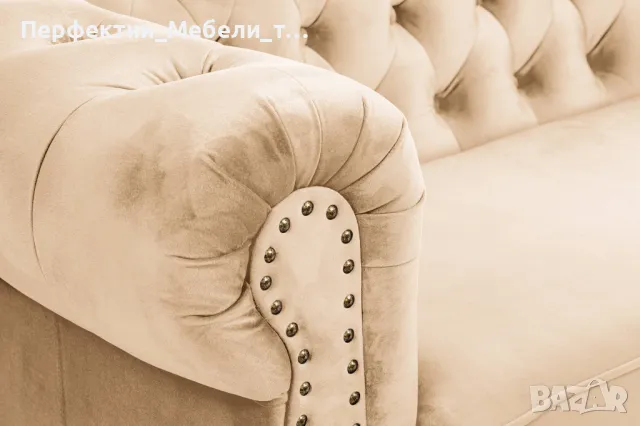 2 или 3 местен диван с функция сън-честърфийлд,сино-зелен тюркоаз плюш,, снимка 7 - Дивани и мека мебел - 50254799