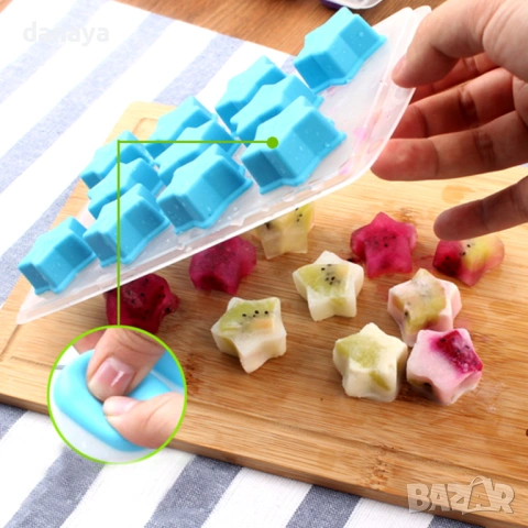 6393 Форма за лед със силиконово дъно Плодове и звездички, снимка 5 - Форми - 53346671