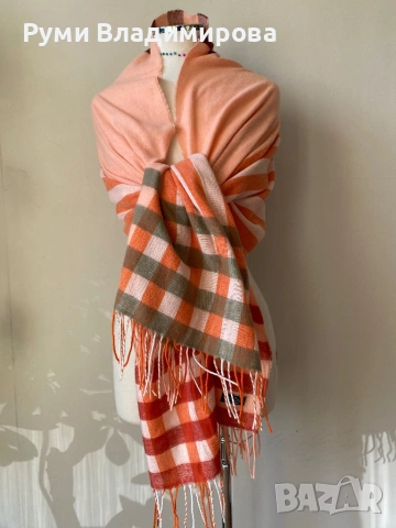 Оранжев шал от кашмир, лен/ различни видове, снимка 13 - Шалове - 47002157