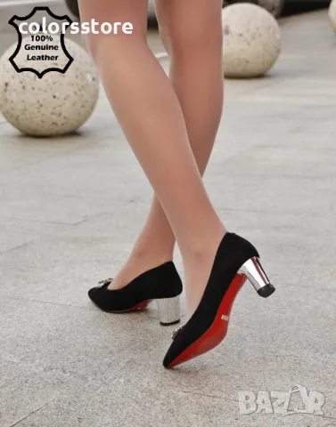 Обувки на ток - черен ЕСТЕСТВЕН велур - 17265Z-2-2K