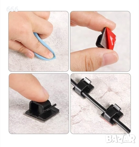 50 броя Самозалепващи подложки с кабелна скоба 2.6см / 2.6см, снимка 7 - Други стоки за дома - 53905223