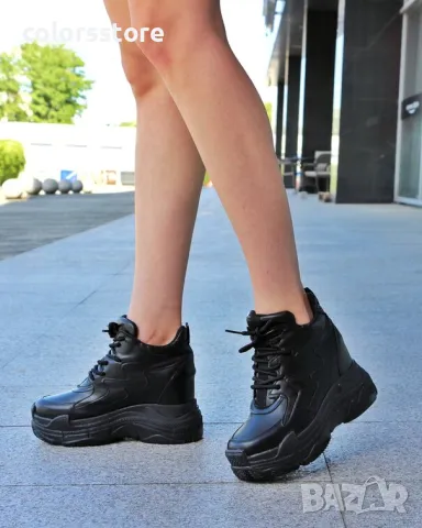 Кецове на платформа - черна кожа - PA100-1, снимка 2 - Кецове - 50396234
