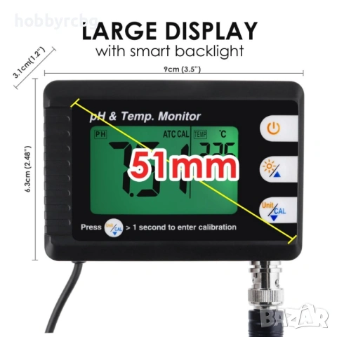 Kомбиниран тестер за рН и температура със сменяем pH електрод, снимка 7 - Друга електроника - 33332610