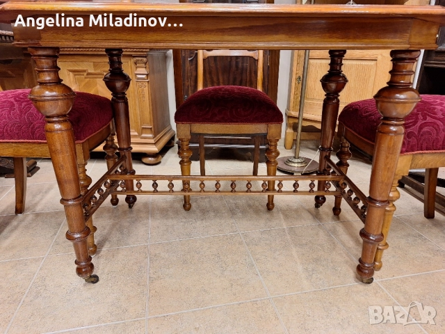 Античен Викториански к - т  за трапезария маса  с 4 стола, снимка 3 - Маси - 51596159
