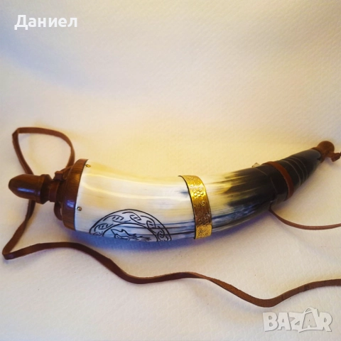 Барутница от естествен биволски рог с бронзов обков., снимка 3 - Ръчно изработени сувенири - 44978688