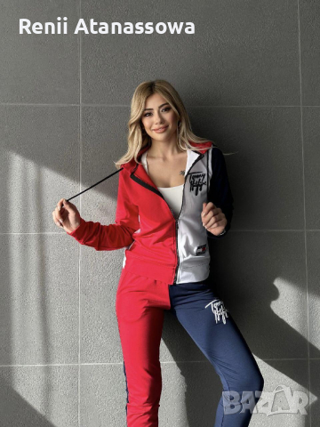 Дамски спортен комплект в син, бял и червен цвят, снимка 3 - Спортни екипи - 45001286