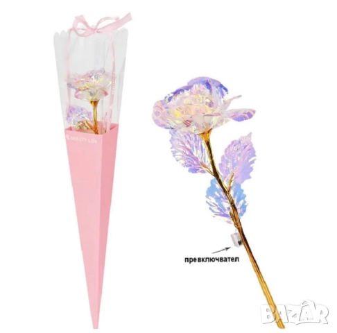 Холограмна роза с LED лампички в луксозна опаковка, снимка 2 - Подаръци за жени - 52351305