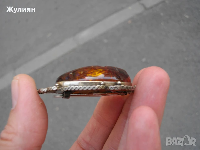 СТАРА ГОЛЯМА БРОШКА С КЕХЛИБАР , снимка 6 - Антикварни и старинни предмети - 51147498