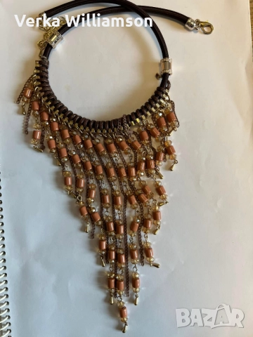 Кафяв комплект колие с обици от турманиеви мъниста модел 92