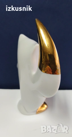 Сериозен бухал от 1980 г. – порцелан и злато, снимка 6 - Декорация за дома - 53620396