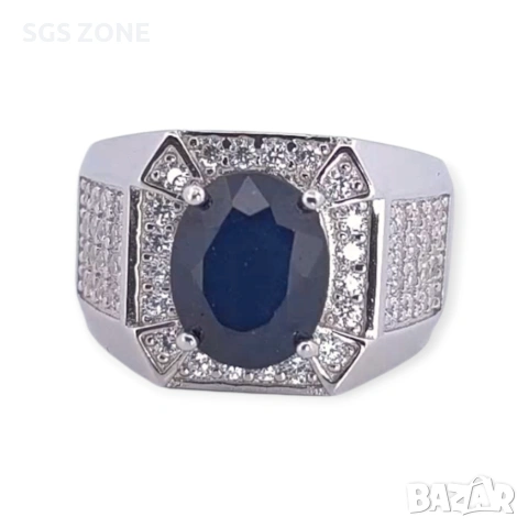 Мъжки сребърен пръстен със сапфир, снимка 2 - Пръстени - 53366820