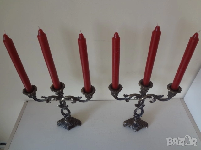 Комплект от 2 бр. бронзови свещника от Германия, снимка 5 - Антикварни и старинни предмети - 53740571