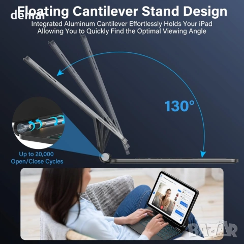 SZO Магнитен калъф с клавиатура за iPad 10-то поколение и iPad A16 11-то поколение 10.9/11 инча, снимка 4 - Таблети - 54027068