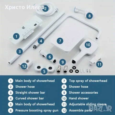 Душ система със светещ смесител Лед LED дисплей 4 функции бутони функция дъжд БЯЛ, снимка 7 - Смесители - 51416673