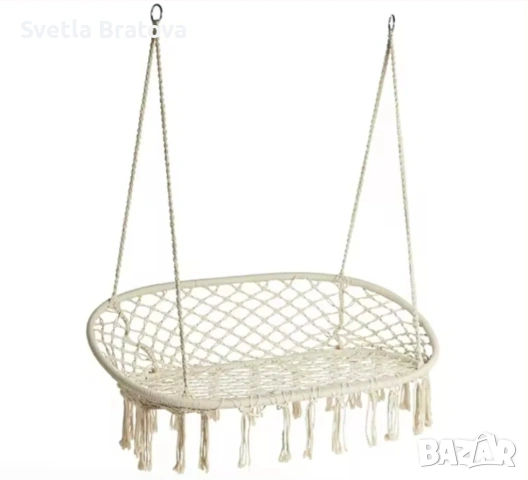 Двойна бежова градинска люлка за двама с възглавници, снимка 3 - Градински мебели, декорация  - 53491893