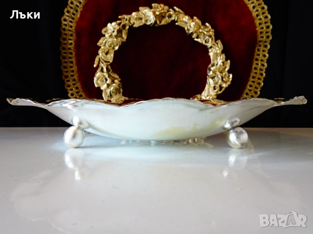 Посребрена бронзова фруктиера,съд за сервиране 26 см. , снимка 2 - Антикварни и старинни предмети - 52674368