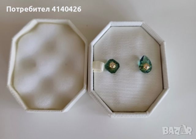 Оригинални обеци Сваровски, зелен цвят с различна и оригинална форма, снимка 4 - Обеци - 46342892
