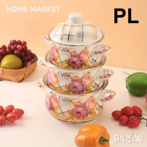 Промоция 1+1 – 3 емайлирани тенджери 16/18/20 см + 3 дълбоки емайлирани тави Voltz 26/28/30 см , снимка 2 - Прибори за хранене, готвене и сервиране - 53235177