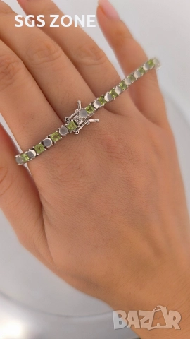 Ръчно изработена сребърна гривна с перидот и лунен камък, снимка 11 - Гривни - 52575999