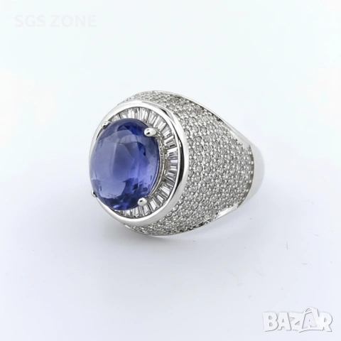 Мъжки сребърен пръстен с танзанит в шлифовка кабошон, снимка 3 - Пръстени - 53046144