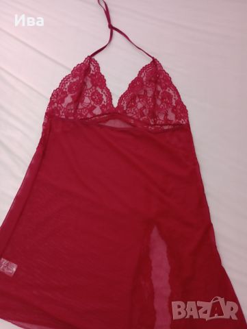 Червена къса нощница комплект с халат, снимка 1 - Нощници - 46486330