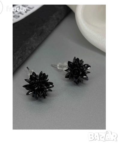 Обеци Черни Цветя , снимка 2 - Обеци - 53129071