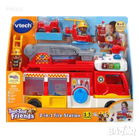 VTech Toot-Toot Friends Пожарна станция 2 в 1, играчка детска кола със звуци, фрази и музика, снимка 2 - Коли, камиони, мотори, писти - 46842085