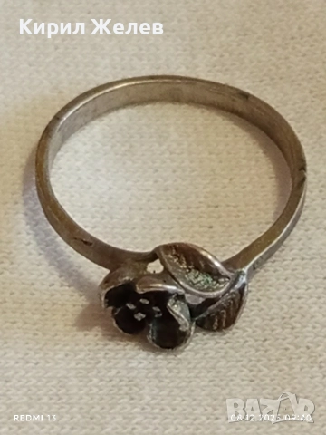 Винтидж сребърен пръстен с флорален мотив майстоска ръчна изработка 30070