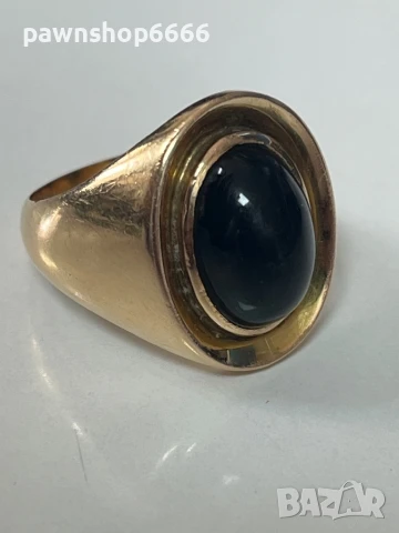 Златен пръстен 14 карата ръчна изработка с черен оникс, снимка 12 - Пръстени - 50653300