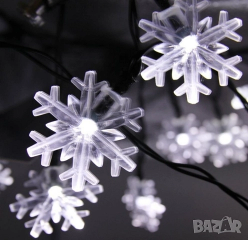 Многоцветни коледни LED лампички със снежинки с щепсел - Многоцветни, дължина - 5м ,28бр лампички., снимка 3 - Други стоки за дома - 52567687