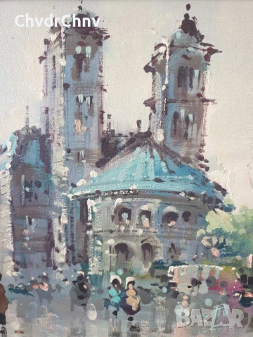 77х47см/абстрактна картина масло върху платно/градски пейзаж-пролет/барокова дървена рамка, снимка 4 - Картини - 50942604