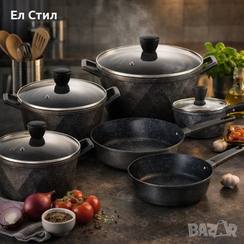 Премиум комплект съдове за готвене 12 части с мраморно покритие  + 2 ръкавици, снимка 6 - Съдове за готвене - 53573950