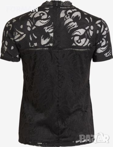 УНИКАЛНА черна дантелена блуза с високо деколте и къс ръкав , снимка 5 - Тениски - 45920447