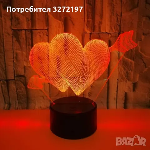 Холограмна 3D LED лампа Heart Arrow,RGB Седемцветен Интелигентен Контрол,USB, снимка 4 - Настолни лампи - 49496053