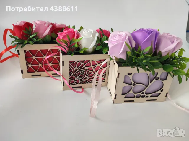 Дървена кошничка със сапунени рози, снимка 12 - Декорация за дома - 50021822