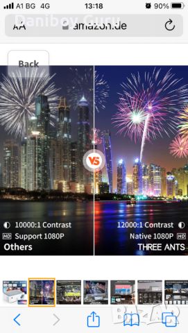 Проектор THREE ANTS Full HD поддържа  4K 1080P Native, 5G WiFi Bluetooth, 4-точков проектор за домаш