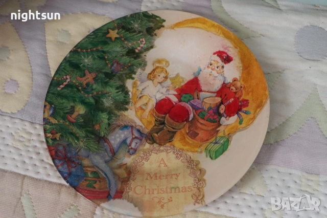 Три декоративни коледни чинии, ръчна изработка с декупаж, снимка 3 - Декорация за дома - 52321580