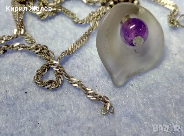 СРЕБЪРЕН ПЕНДАНТ ЦВЕТЕ КАМБАНКА с ВЕНЕЦИАНСКО СТЪКЛО МУРАНО и АМЕТИСТ с ВЕРИЖКА от СРЕБРО 925 49763, снимка 4 - Колиета, медальони, синджири - 50416535