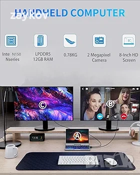 8-инчов мини лаптоп, 2-в-1 малък компютър N150, 12GB RAM, 512GB SSD, сензорен екран, снимка 6 - Работни компютри - 54182126