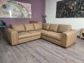 Светло кафяв кожен ъглов диван, снимка 1