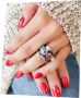 Сребърен пръстен с подвижна въртяща халка с камъни и перла, уникален бутиков дамски пръстен, снимка 4
