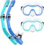 Lealinga Комплект 2 броя маска и шнорхел за гмуркане, плуване, синьо, зелено, снимка 1 - Водни спортове - 45961175