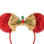 Коледна диадема с червени ушички, златиста панделка, пайети и декоративен имел – 9 см_1227263, снимка 2