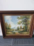 80х70см/голяма картина масло върху платно/селски пейзаж/къщи-дървета-планина/дървена рамка, снимка 1