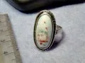 СТАРИНЕН РЕТРО АРТ СРЕБЪРЕН ПРЪСТЕН СРЕБРО ВИСОКА ПРОБА с РЪЧНО РИСУВАН БЯЛ ОПАЛ 30544, снимка 10
