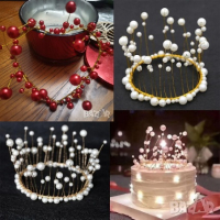 сърце червени перли Метален обръч корона с перлени перли топер украса декор за торта, снимка 1 - Други - 44944317