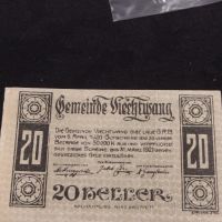 Банкнота НОТГЕЛД 20 хелер 1921г. Австрия перфектно състояние за КОЛЕКЦИОНЕРИ 44994, снимка 1 - Нумизматика и бонистика - 45544444